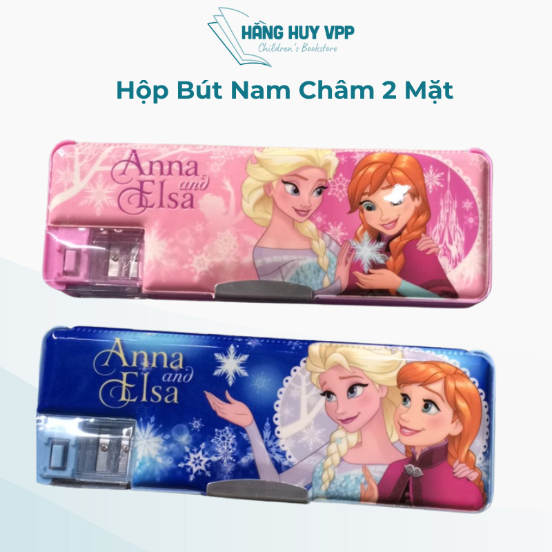 Hộp bút nam châm 2 mặt bé gái và bé trai kèm gọt bút chì tiện lợi