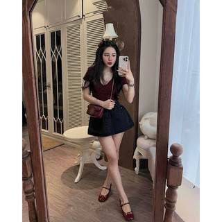 [HÀNG QC-Wu33]  Áo phông cộc tay cổ tim form ôm có đệm vai (có đệm vai) #23718