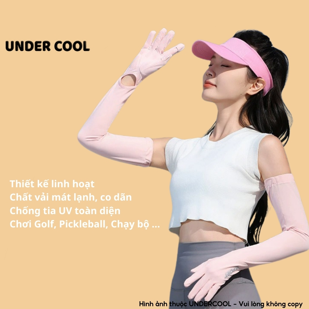 Găng Tay Chống Nắng Dài Golf UNDERCOOL Nữ Nam SPORT Xỏ Hở Ngón, Xỏ cô tay Chống Tia UV Mùa Hè Có Vân Chống Trượt GT02