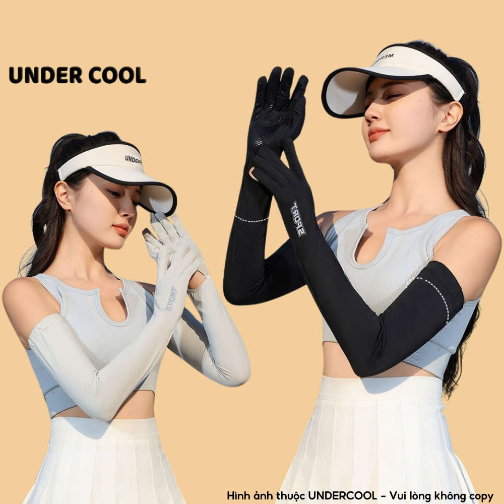 Găng Tay Chống Nắng Dài Golf UNDERCOOL Nữ Nam SPORT Xỏ Hở Ngón, Xỏ cô tay Chống Tia UV Mùa Hè Có Vân Chống Trượt GT02