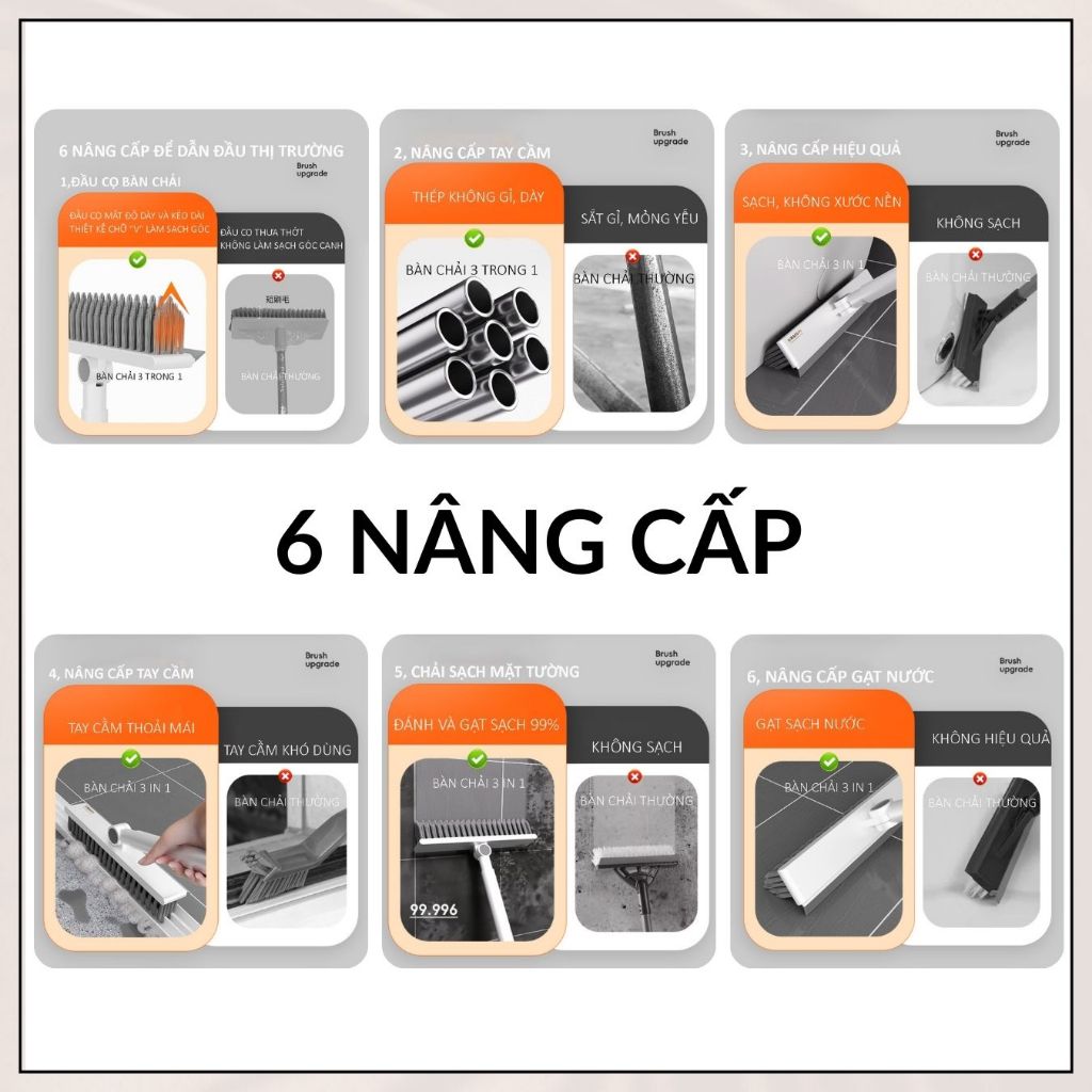Cây chà sàn nhà tắm, cây vệ sinh tolet, chà sàn nhà tắm thông minh đa năng  3in1 tay cầm inox