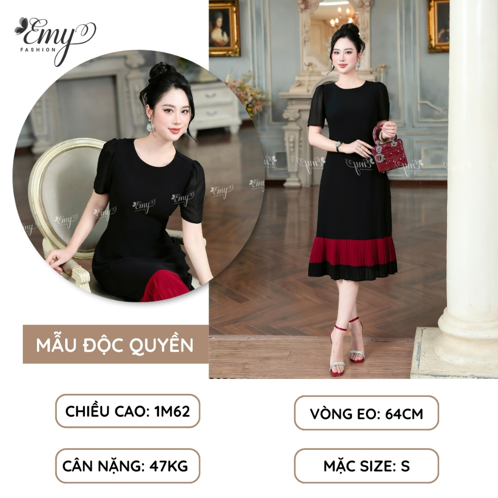 Ảnh Đầm Dự Tiệc EMY Thời Trang Nữ Trung Niên Cao Cấp EM7522 Tay Ngắn Dáng Suông Xòe Cổ Tròn Sang Trọng 2