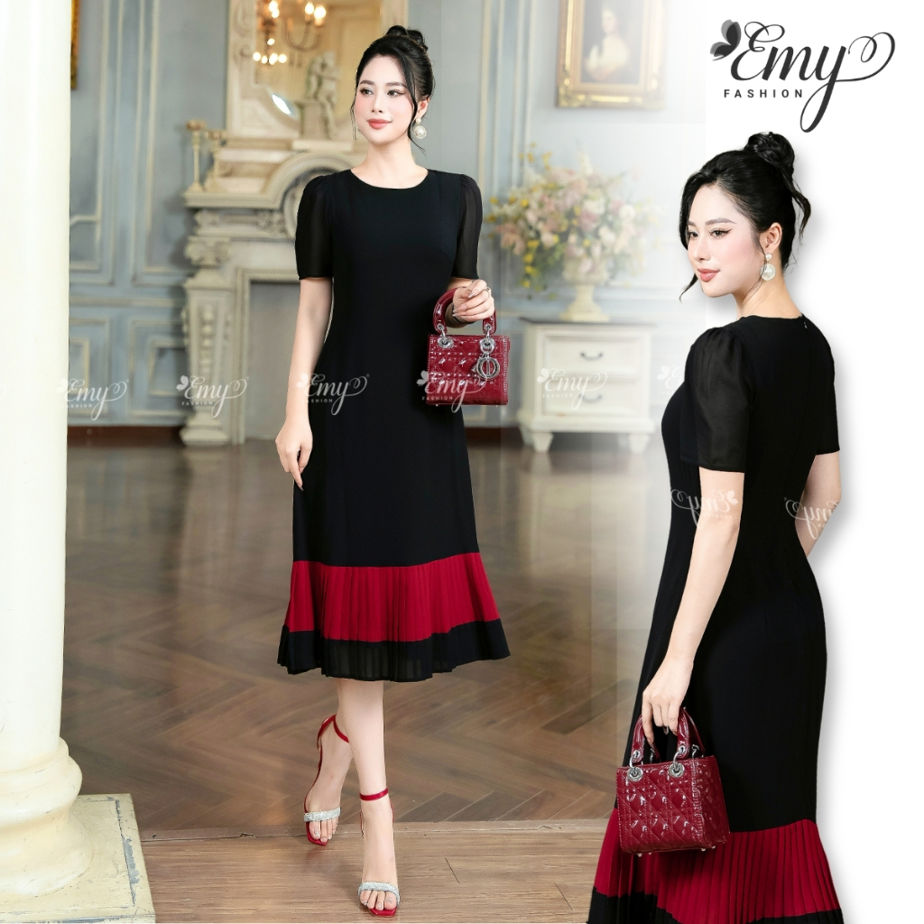 Ảnh Đầm Dự Tiệc EMY Thời Trang Nữ Trung Niên Cao Cấp EM7522 Tay Ngắn Dáng Suông Xòe Cổ Tròn Sang Trọng 1