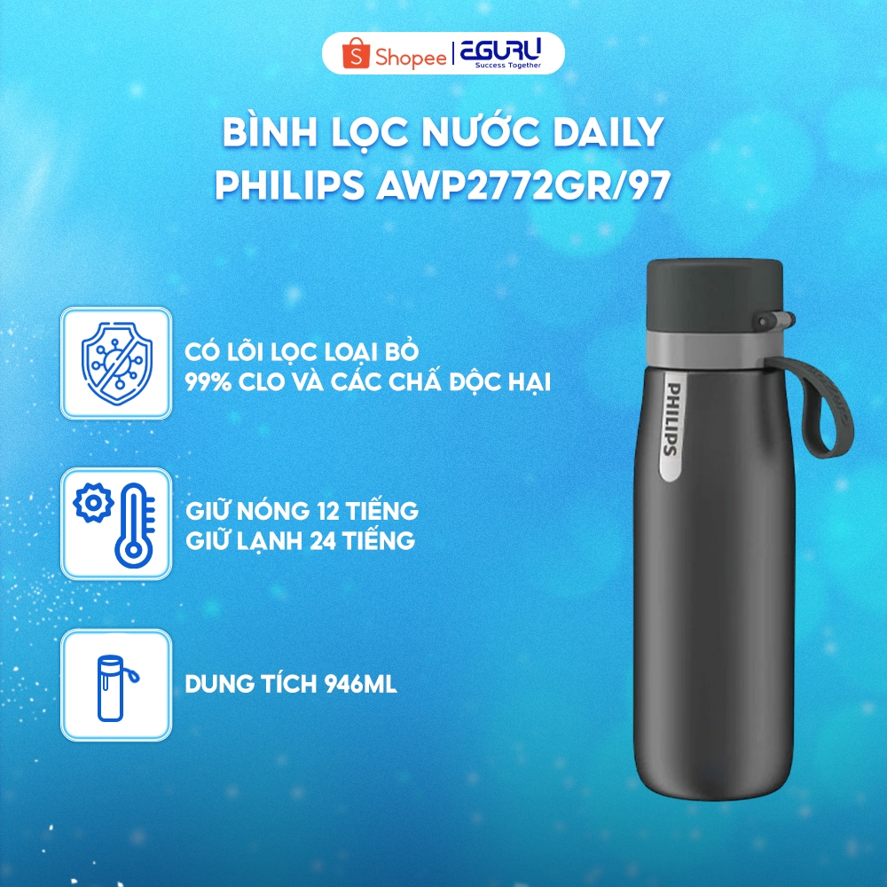 Bình giữ nhiệt Daily Insulated Philips AWP2772GR/97 xám đen Giữ lạnh 24h–Hàng chính hãng