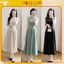 Váy maxi cổ yếm màu trơn chiết eo chất chéo dày dặn phong cách tiểu thư Hàn Quốc Hoadanbistore