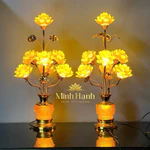 Đèn 7 bông Hoa Sen Lưu Ly dáng xoè cao, bầu khắc khóm sen nổi - Cao 75cm (TẶNG LED DỰ PHÒNG) | GIÁ 1 ĐÔI — ảnh 1