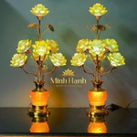 Đèn 7 bông Hoa Sen Lưu Ly dáng xoè cao, bầu khắc khóm sen nổi - Cao 75cm (TẶNG LED DỰ PHÒNG) | GIÁ 1 ĐÔI — ảnh 3