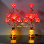 Đèn 7 bông Hoa Sen Lưu Ly dáng xoè cao, bầu khắc khóm sen nổi - Cao 75cm (TẶNG LED DỰ PHÒNG) | GIÁ 1 ĐÔI — ảnh 4