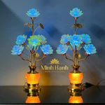 Đèn 7 bông Hoa Sen Lưu Ly dáng xoè cao, bầu khắc khóm sen nổi - Cao 75cm (TẶNG LED DỰ PHÒNG) | GIÁ 1 ĐÔI — ảnh 5