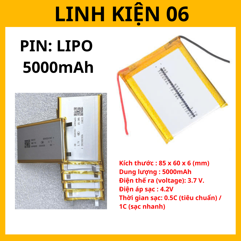Pin 5000mah mới hàng loại A 955465, Lipo 3,7v cho sạc dự phòng áo điều ...