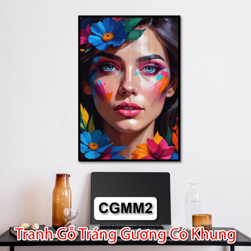 Tranh Nghệ Thuật Cổ Điển Cô Gái Tráng Gương - Tranh Nghệ Thuật Cô Gái Màu Mè Có Khung - Tranh Trang Trí Decor