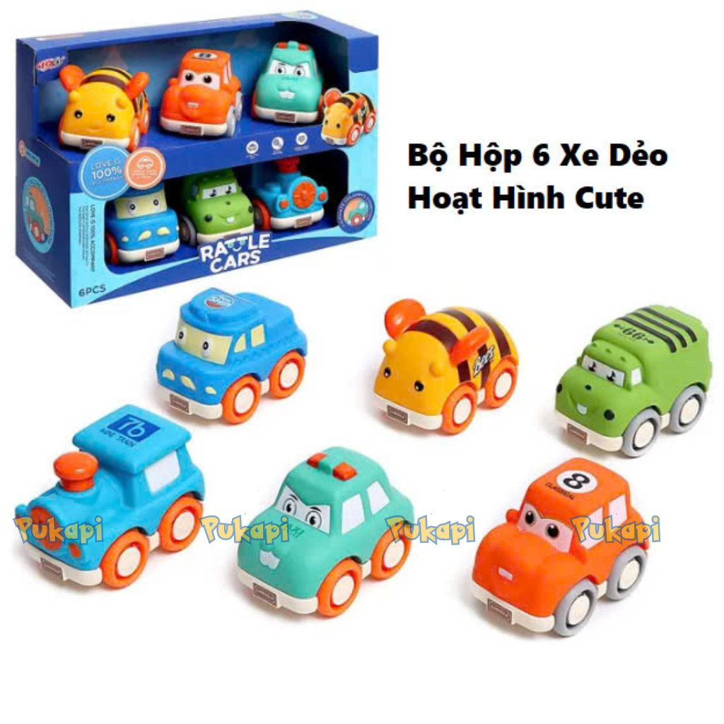 Set 6 Xe Rattle Cars Hoạt Hình Xe Đồ Chơi Dành Cho Bé Hộp 6 Xe Từ 1 Tuổi Nhựa Dẻo Siêu Bền - Đồ Chơi Cho Bé PUKAPI