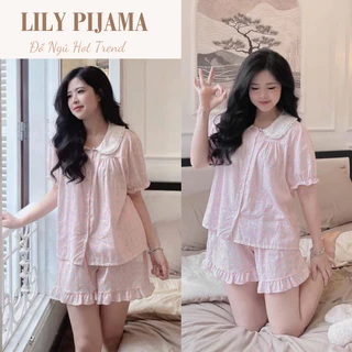 Bộ pijama nữ tay bồng cổ bèo dễ thương Lily, bộ ngủ cotton nữ cao cấp hoạ tiết xinh xắn phong cách tiểu thư HCOM25152