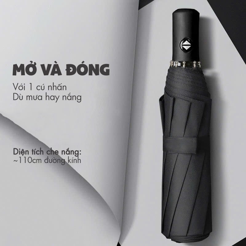 Ô dù gấp gọn tự động nhỏ gọn 16 nan 8 nan đôi, chất liệu Polyester chống nước chống tia UV - Ekiu Shop