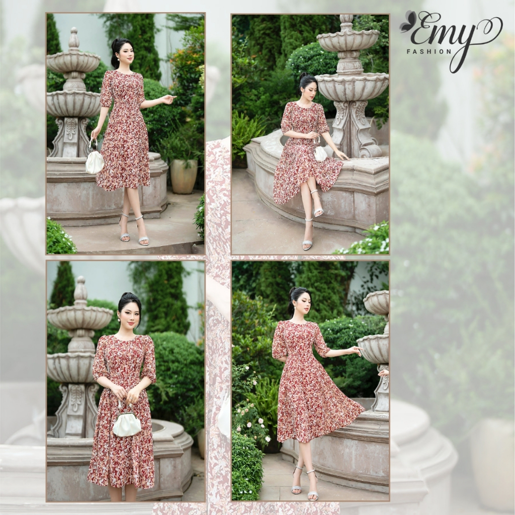 Ảnh Đầm Thiết Kế EMY Thời Trang Cao Cấp Thanh Lịch EM7276 Dáng Xoè Cổ Tròn Tay Lỡ, Công Sở, Dự Tiệc 4