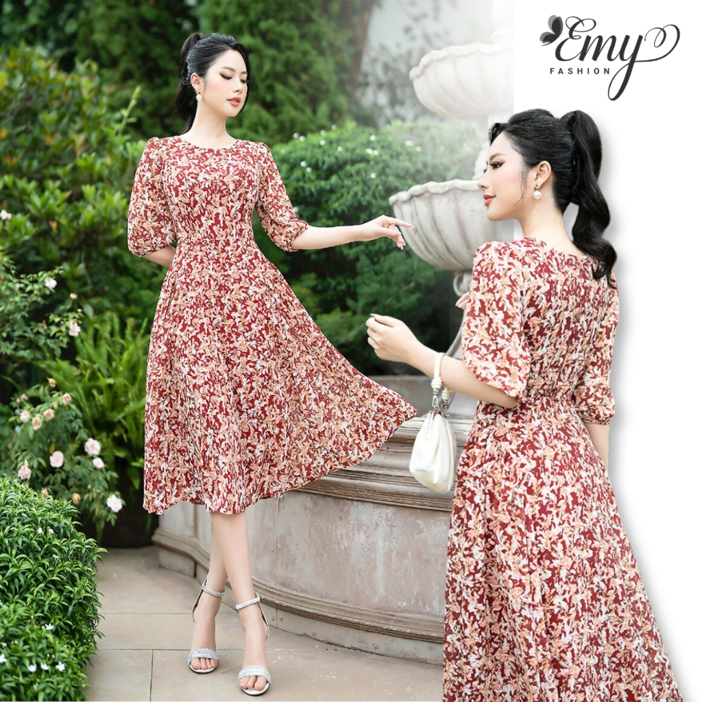 Ảnh Đầm Thiết Kế EMY Thời Trang Cao Cấp Thanh Lịch EM7276 Dáng Xoè Cổ Tròn Tay Lỡ, Công Sở, Dự Tiệc 1
