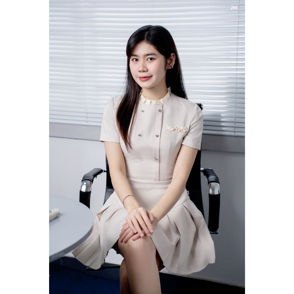 Ảnh Đầm cổ bèo 2 hàng cúc chân xếp ly chụm 1F10.2409K thiết kế bỏi JM Dress Design 2