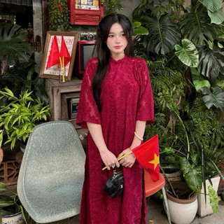Áo dài cách tân Yến Phượng, lông vũ hai lớp 4 tà mặc Tết đi chùa LAVIAN AD01