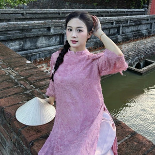 Áo dài cách tân Yến Phượng, lông vũ hai lớp 4 tà mặc Tết đi chùa LAVIAN AD01