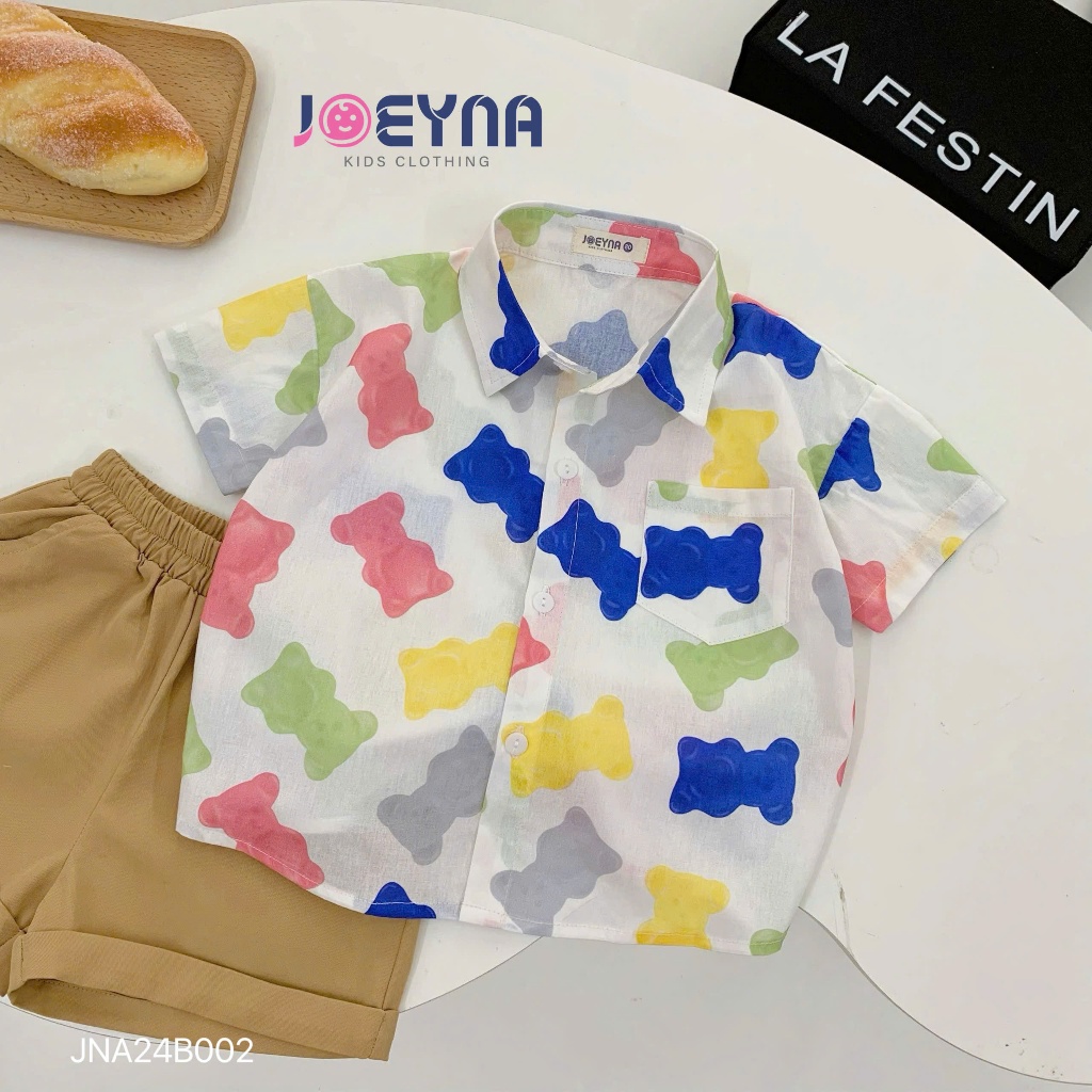Set Bộ Sơ Mi Joeyna B002 Họa Tiết  Gấu Cho Bé 8-23kg