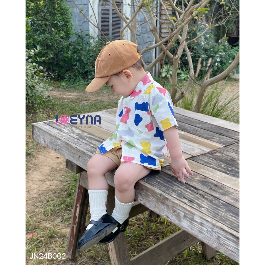 Set Bộ Sơ Mi Joeyna B002 Họa Tiết  Gấu Cho Bé 8-23kg