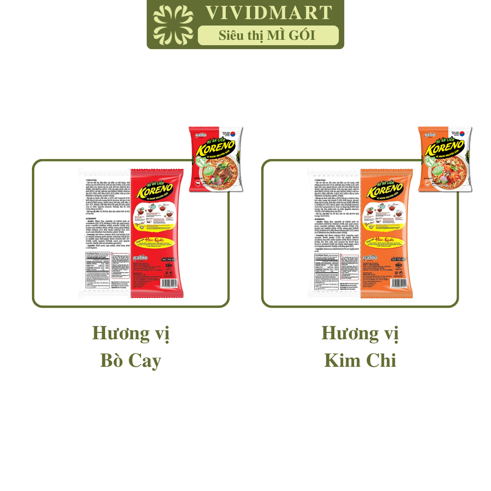 [GÓI LẺ]-PALDO- Mì ăn liền Koreno 2 vị: Bò cay, Kim chi, Mì Koreno úp 3 phút, Mì Koreno Hàn Quốc, Mì Hàn Quốc (75g/gói) | BigBuy360 - bigbuy360.vn