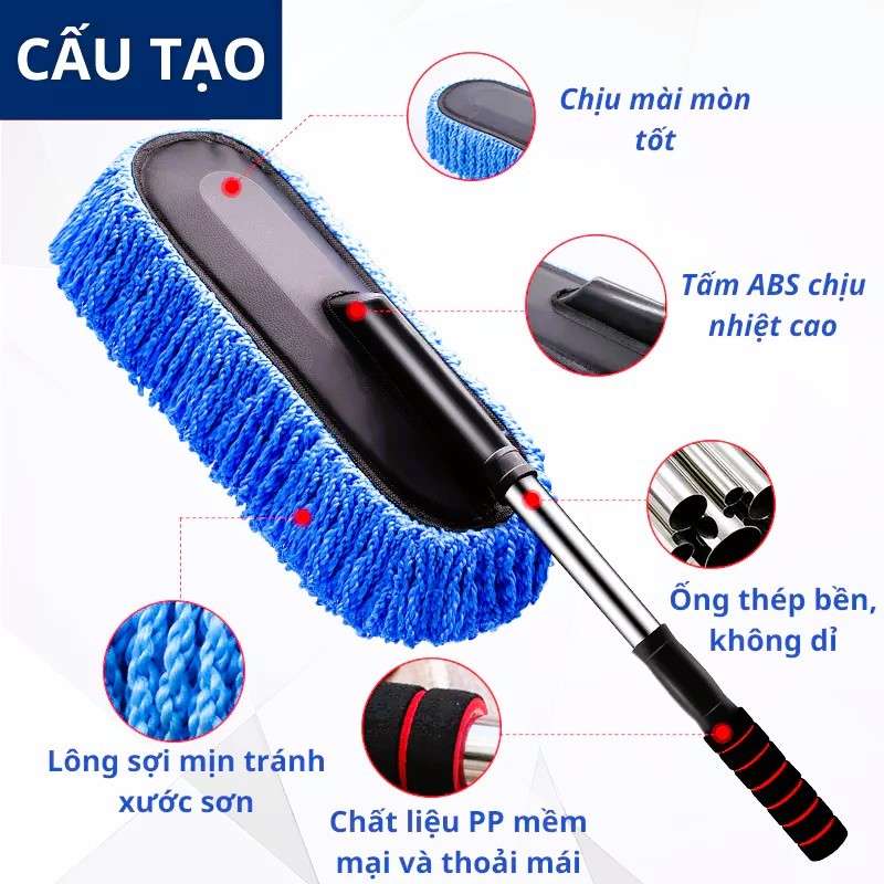 Chổi Lau Xe Ô TÔ Phẩy Bụi Vệ Sinh Nhà Cửa Chỉnh Độ Dài Ngắn BỀN ĐẸP TIỆN ÍCH