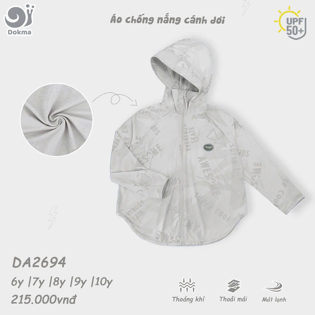 (17-32kg, 6-10Y) Áo Khoác Chống Nắng Dokma Chống Tia UV Co Giãn Thoải Mái Cho Bé DA2165 DA2724 DA1493