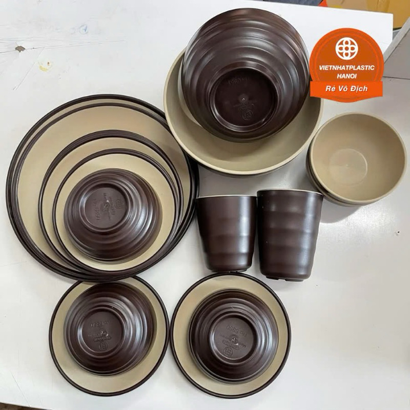 AMIZIN Đĩa nhựa, bát nhựa tròn thái 2 màu 5 size nhựa Việt Nhật cao cấp, đĩa nhựa tròn đựng đồ ăn hoa quả AMIZIN