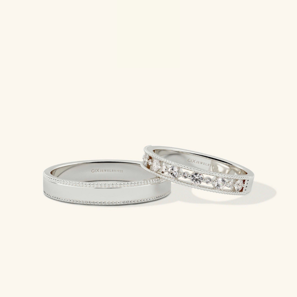 Ảnh Nhẫn cưới hột xoàn đẹp bạc 925 mạ vàng trắng 14k mới full hạt đính Moissanite Gix Jewel 3