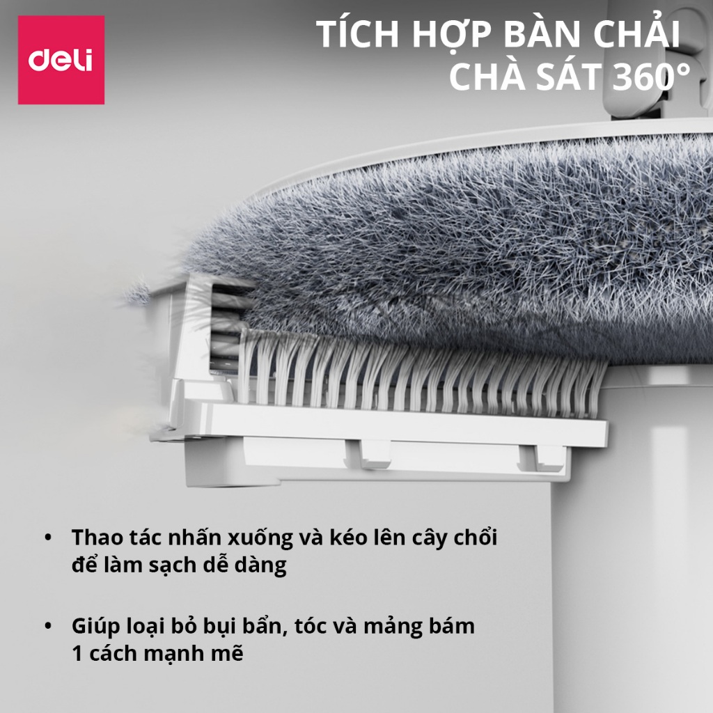 [TẶNG 3 BÔNG LAU] Bộ Cây Lau Nhà Tách Nước Bẩn Deli Gập 90 Độ Có Thùng Lau Nhà Tự Vắt Thông Minh, Chổi Lau Nhà 360 Độ