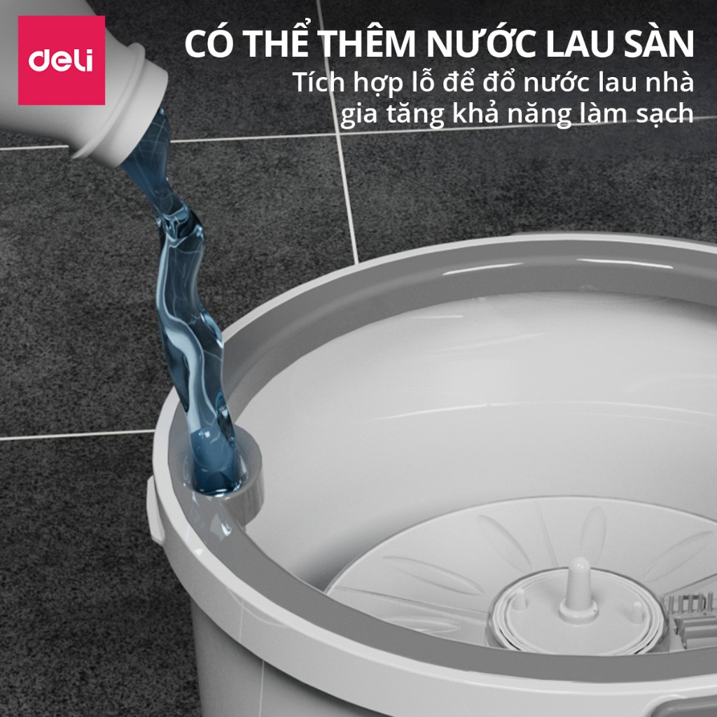 [TẶNG 3 BÔNG LAU] Bộ Cây Lau Nhà Tách Nước Bẩn Deli Gập 90 Độ Có Thùng Lau Nhà Tự Vắt Thông Minh, Chổi Lau Nhà 360 Độ