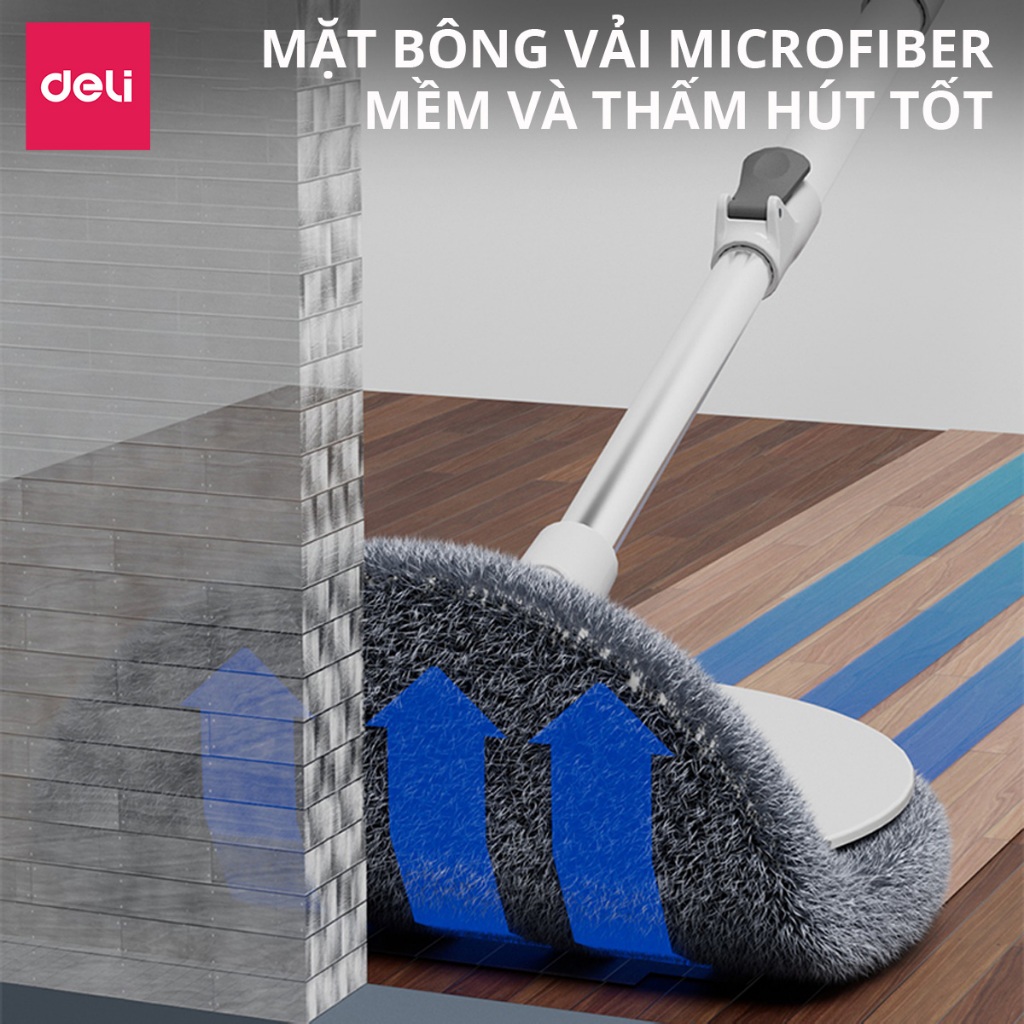 [TẶNG 3 BÔNG LAU] Bộ Cây Lau Nhà Tách Nước Bẩn Deli Gập 90 Độ Có Thùng Lau Nhà Tự Vắt Thông Minh, Chổi Lau Nhà 360 Độ
