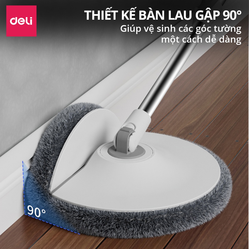 [TẶNG 3 BÔNG LAU] Bộ Cây Lau Nhà Tách Nước Bẩn Deli Gập 90 Độ Có Thùng Lau Nhà Tự Vắt Thông Minh, Chổi Lau Nhà 360 Độ