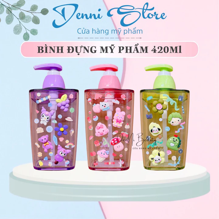 Bình đựng mỹ phẩm có vòi kèm charm , bình chiết mỹ phẩm cao cấp 420ml , dầu gội , sữa tắm , xà phòng - mỹ phẩm Denni