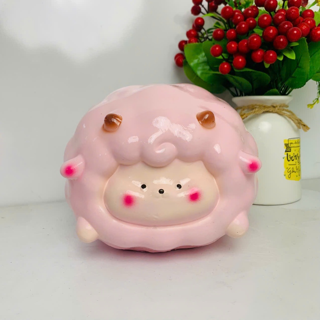 Heo đất tiết kiệm lỗ tròn Cừu Mây bông đáng yêu size vừa-ống heo lợn đất quà tặng trang trí