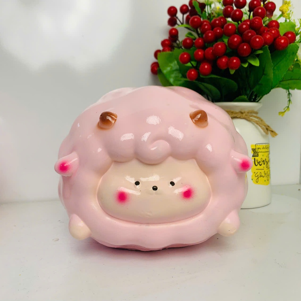 Heo đất tiết kiệm lỗ tròn Cừu Mây bông đáng yêu size vừa-ống heo lợn đất quà tặng trang trí