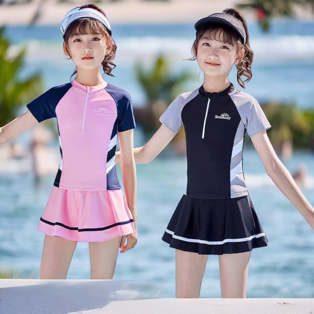 Bộ đồ bơi bé gái,bộ bơi bé gái và Mẹ kín đáo quần đùi kèm váy size đại (15kg đến 55KG)