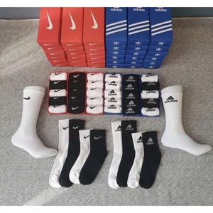 Tất thể thao HỘP 5 ĐÔI sợi cotton xuất dư dày dặn trắng sáng Logo sắc nét và không bị ngược chiều