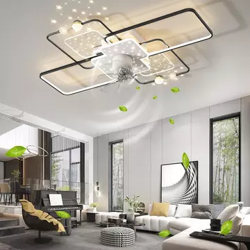 Quạt đèn ốp trần hiện đại | Đèn quạt ốp xoay đảo 360 độ điều khiển từ xa 6 cấp gió dành cho chung cư - trần nhà thấp