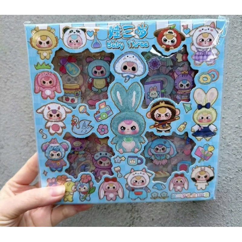 Hộp 100 tấm sticker baby three cute dễ thương trang trí dán tập vở ...