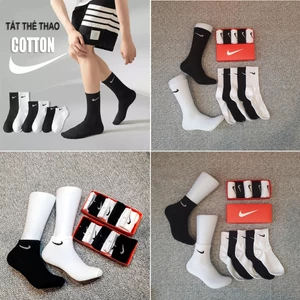HỘP 5 ĐÔI Tất cổ cao, tất cổ ngắn thể thao Hàng Cotton dệt kim dày dặn xuất dư làm quà tặng