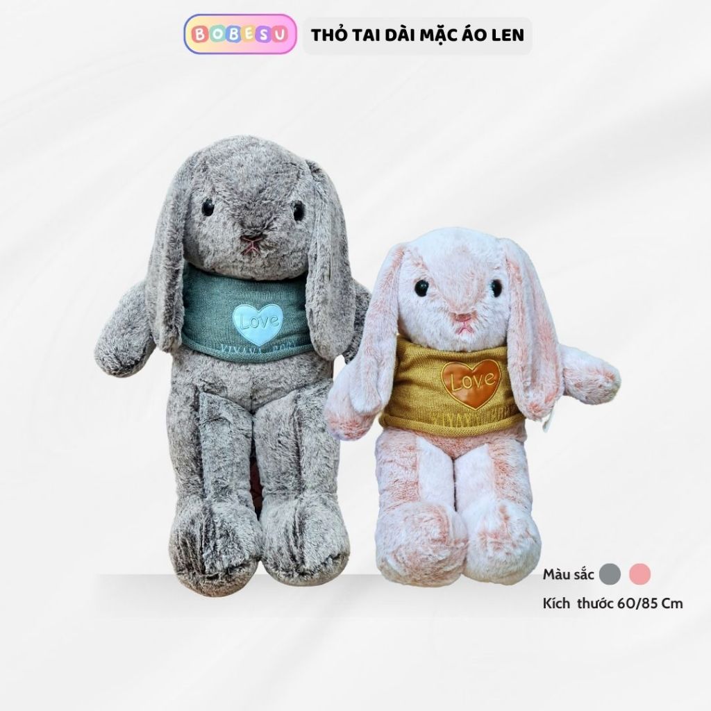 Gấu bông ôm ngủ thỏ tai dài mặc áo len Thỏ bunny tai dài kích thước lớn làm quà tặng hay gấu ôm ngủ