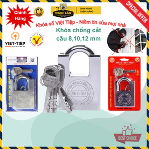 Khóa chống cắt Việt Tiệp 4 chìa khóa, xi trắng hàng chuẩn cầu phi 8mm, 10mm, 12mm an toàn chống trộm