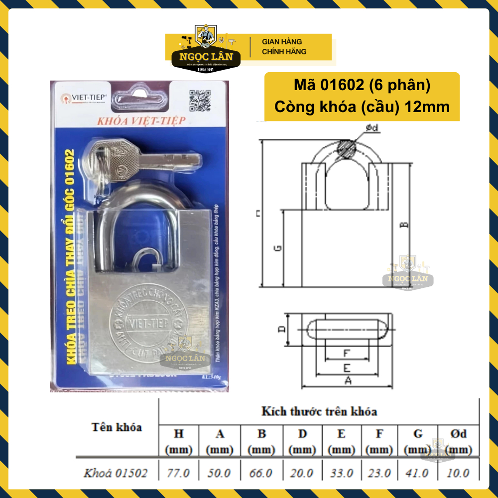 Khóa chống cắt Việt Tiệp 4 chìa khóa, xi trắng hàng chuẩn cầu phi 8mm, 10mm, 12mm an toàn chống trộm