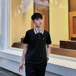 Áo thun polo nam cổ dệt bo vãi co dãn khuy nút vàng thêu ong vàng trước ngực nổi bật .