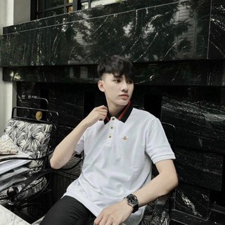 Áo thun polo nam cổ dệt bo vãi co dãn khuy nút vàng thêu ong vàng trước ngực nổi bật .