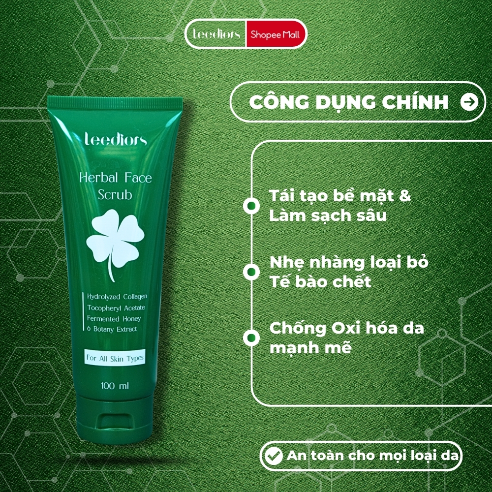 Ảnh Tẩy tế bào Leediors 100ml Loại bỏ Tế bào chết, Kích thích Tái tạo Tế bào da, Giúp da Tươi sáng, Mịn màng 1