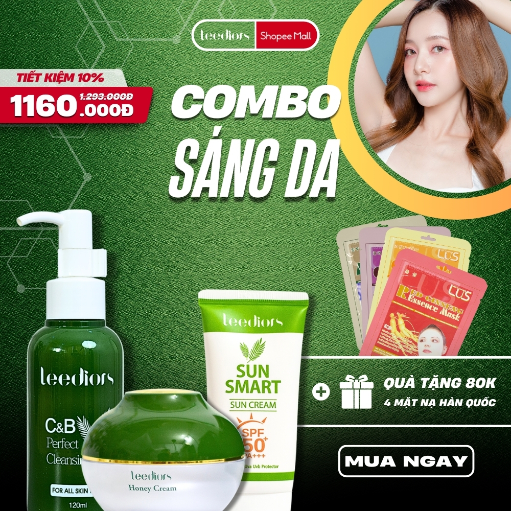 Ảnh Combo Sáng Da Leediors: Sữa rửa mặt, Kem dưỡng, Kem chống nắng tặng Mặt nạ Hàn Quốc 1