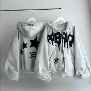 Áo hoodie zip Nam nữ 3 sao dập nổi tay phồng dây kéo phao thun nỉ dày mịn bao hottren, Áo khoác Hoodie [2]
